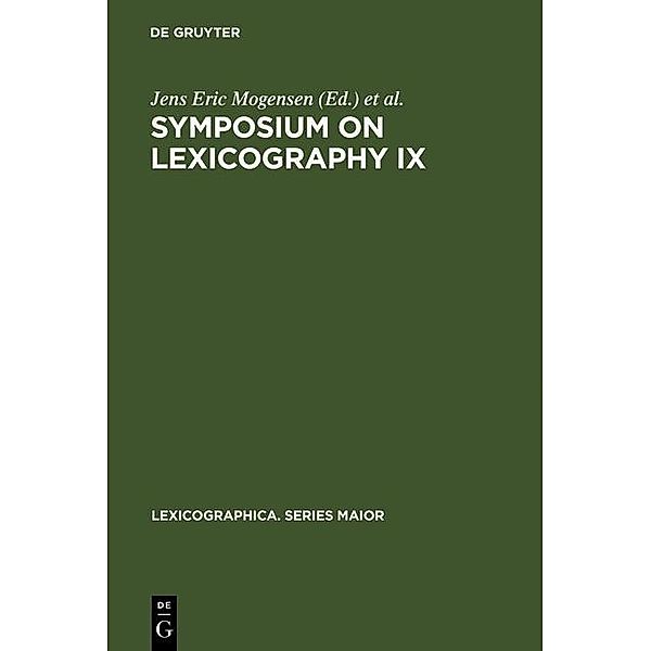 Symposium on Lexicography IX / Lexicographica. Series Maior Bd.103