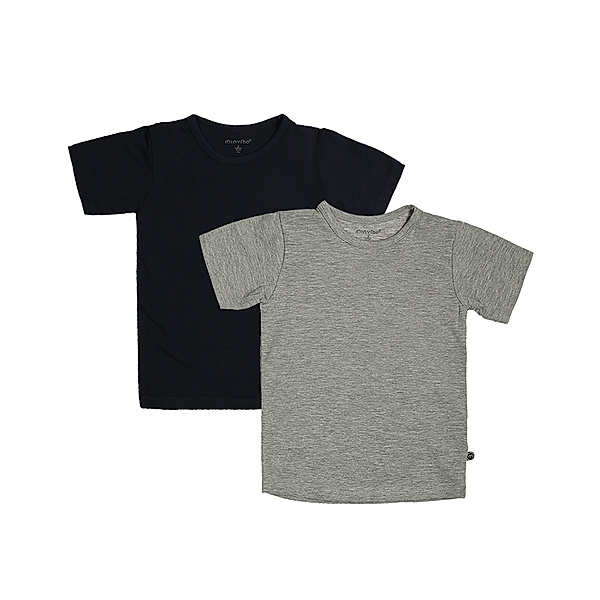 Minymo T-Shirt BASIC KNIT 2er-Pack in marine/grau melange