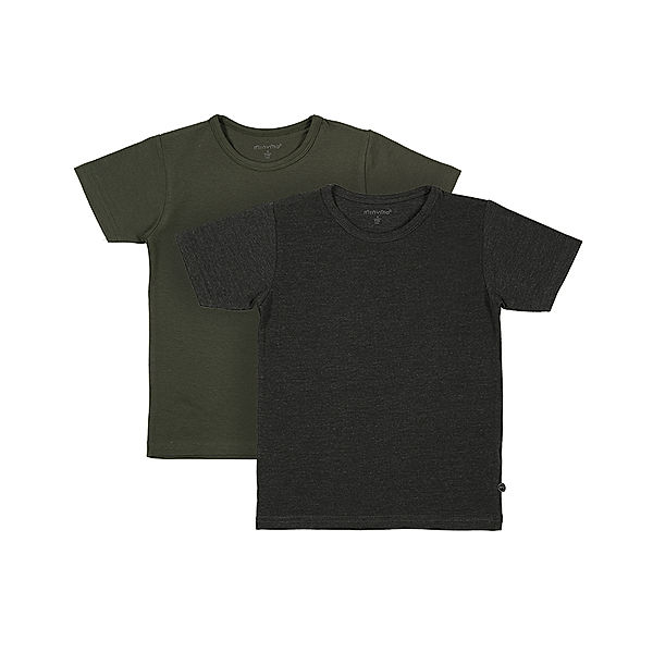 Minymo T-Shirt BASIC KNIT 2er-Pack in olive/anthrazit melange