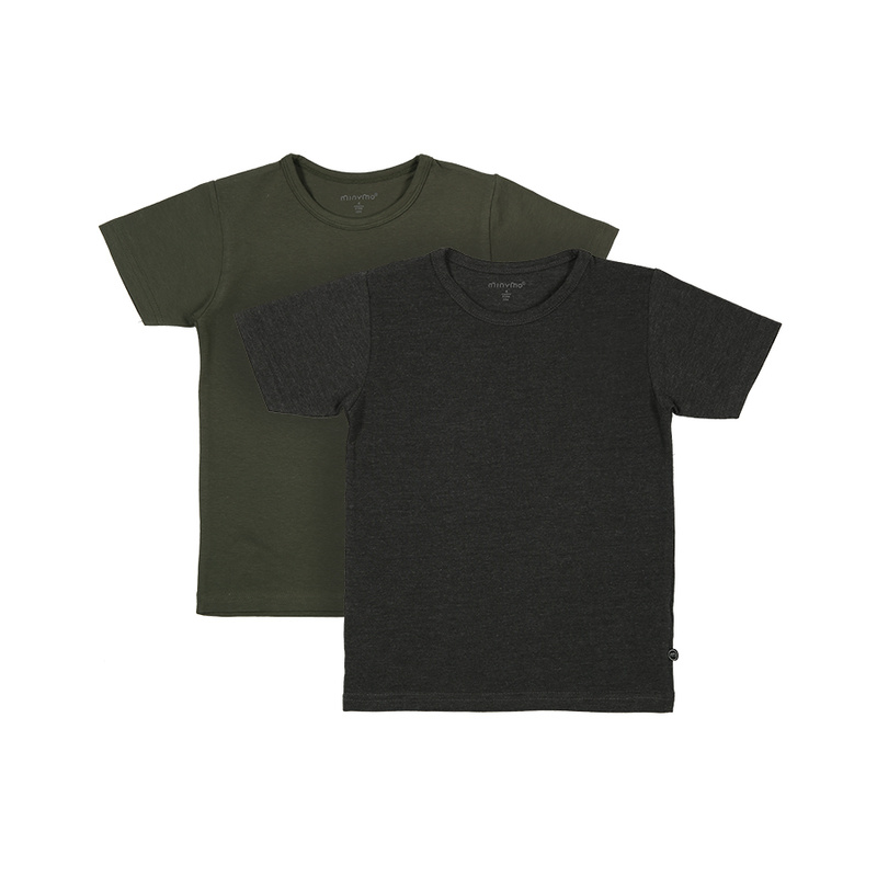 T-Shirt BASIC KNIT 2er-Pack in olive/anthrazit melange