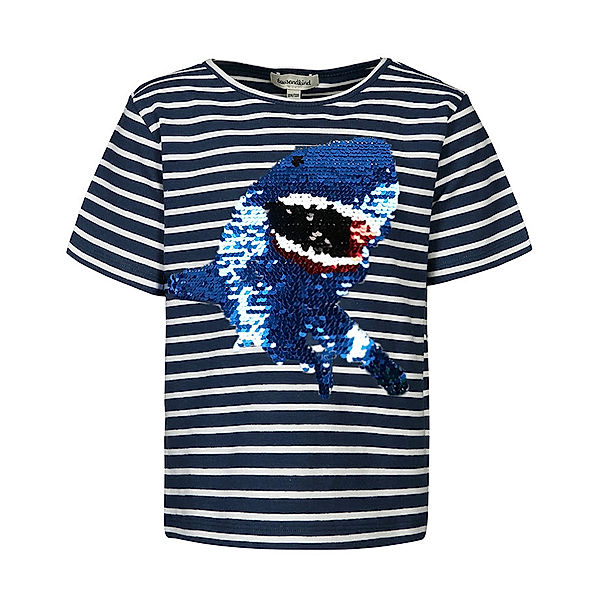 tausendkind collection T-Shirt BIG SHARK gestreift mit Wendepailletten in dunkelblau/weiss