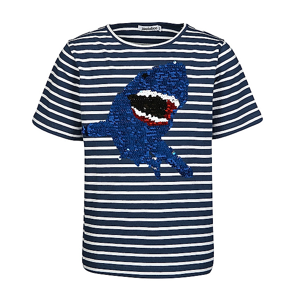 zoolaboo T-Shirt BIG SHARK gestreift mit Wendepailletten in dunkelblau/weiß