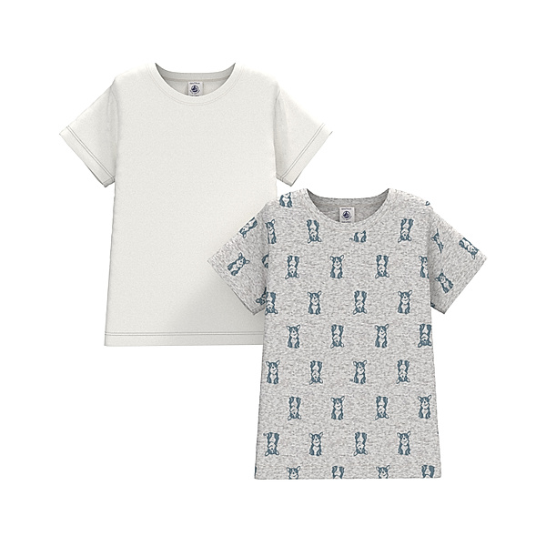 Petit Bateau T-Shirt CHIEN 2er-Set in grau/weiss
