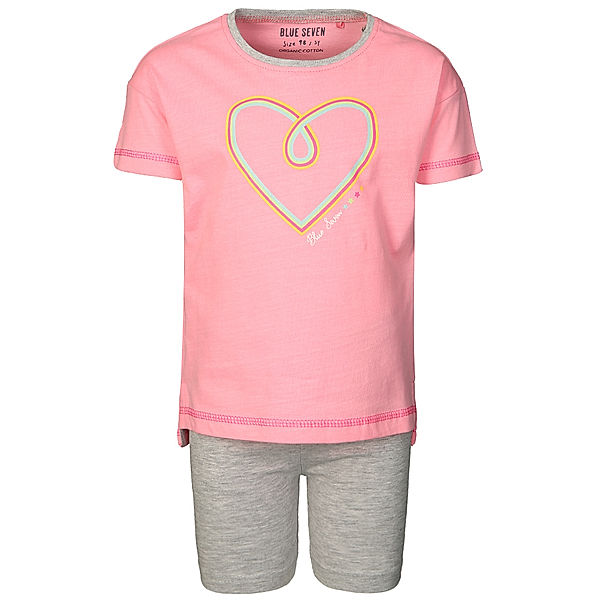 BLUE SEVEN T-Shirt DANCE SQUAD – HEART mit Shorts in neon rosa/grau