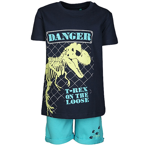 BLUE SEVEN T-Shirt DANGER T-REX 2-teilig in dunkelblau/cyan