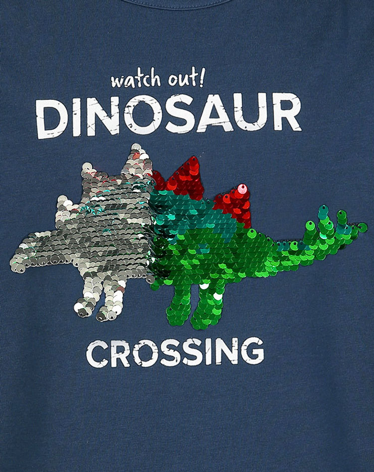 T-Shirt DINOSAUR CROSSING mit Wendepailletten in dunkelblau