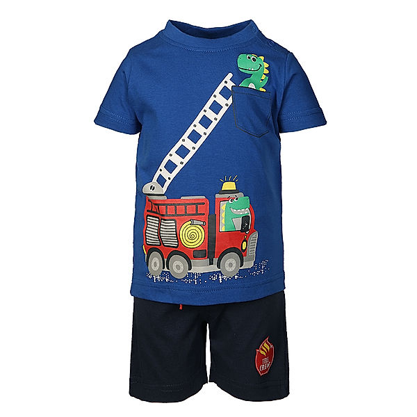 BLUE SEVEN T-Shirt FEUERWEHR DINO mit Shorts in blau/dunkelblau