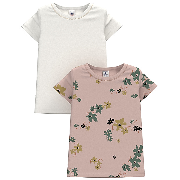 Petit Bateau T-Shirt FLEUR 2er-Set in rose/weiß