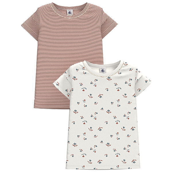 Petit Bateau T-Shirt FLEUR 2er-Set in rot/weiss