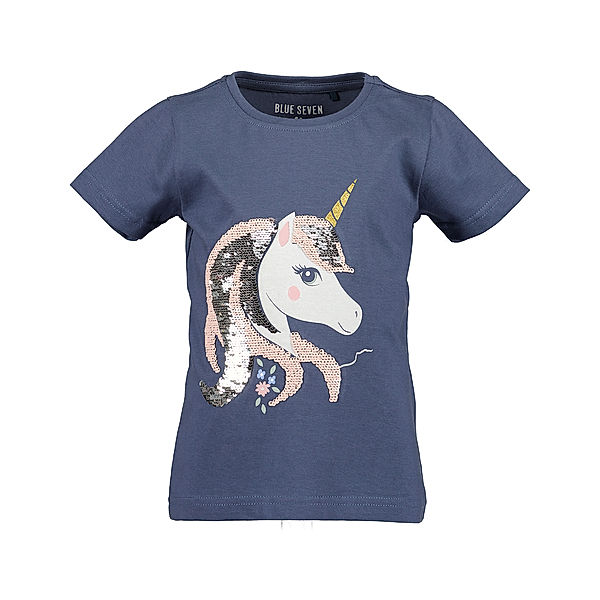 BLUE SEVEN T-Shirt GLITTER UNICORN mit Wendepailletten in blau