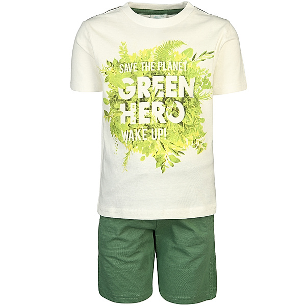 Boboli T-Shirt GREEN HERO mit Shorts in offwhite/grün
