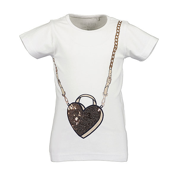 BLUE SEVEN T-Shirt HEART BAG mit Pailletten in weiß