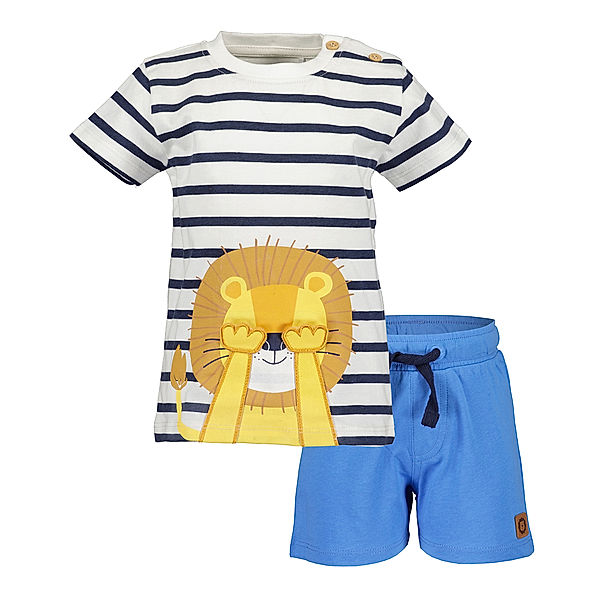 BLUE SEVEN T-Shirt HELLO LION mit Shorts in offwhite/blau