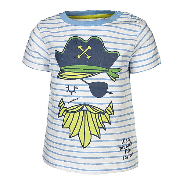 BLUE SEVEN T-Shirt LIVE THE PIRATE LIFE gestreift in weiß/hellblau