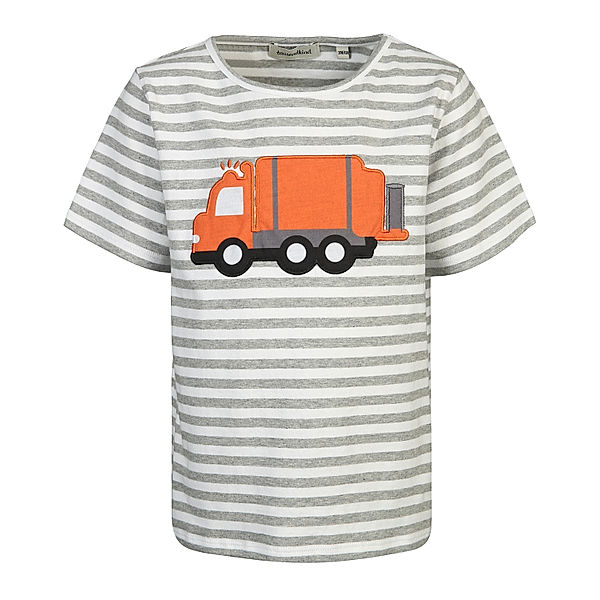 tausendkind collection T-Shirt MÜLLAUTO MAMPFI gestreift in grau/weiss