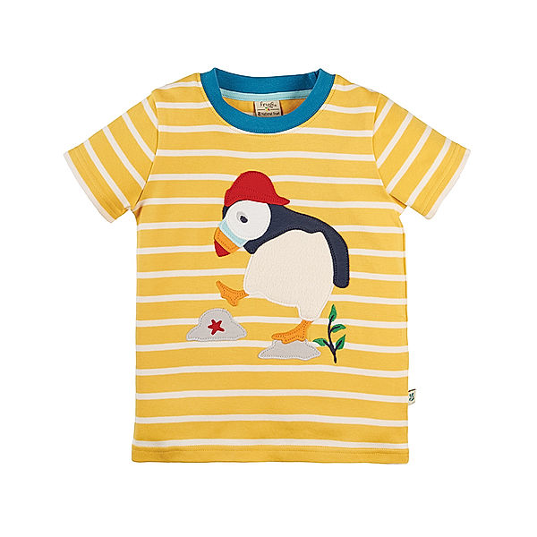 frugi T-Shirt NATIONAL TRUST – PUFFIN gestreift in gelb/weiß