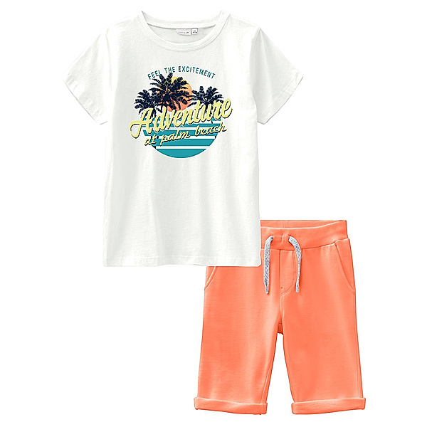 name it T-Shirt NMMVIGANO mit Sweat-Bermudas in melon/weiß
