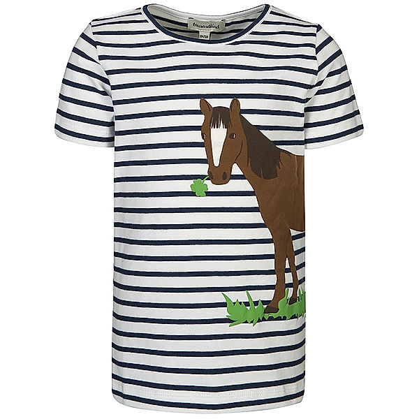 tausendkind collection T-Shirt PFERD MIT KLEE gestreift in weiss/dunkelblau