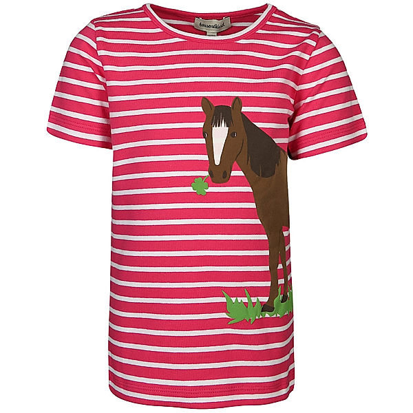 tausendkind collection T-Shirt PFERD MIT KLEE gestreift pink/weiß