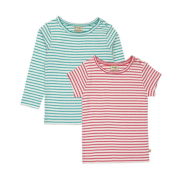 frugi T-Shirt POINTELLE TOPS 2er-Set gestreift in türkis/pink