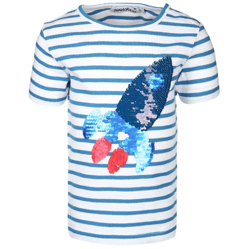T-Shirt RAKETE mit Wendepailletten gestreift in weiß/blau