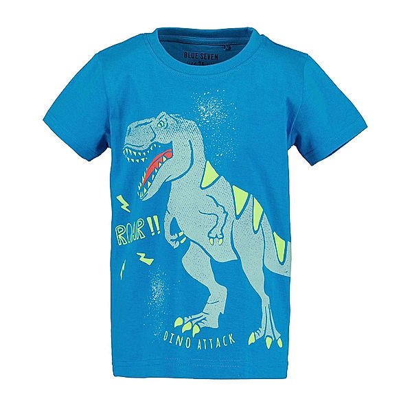 BLUE SEVEN T-Shirt ROAR! GLOW IN THE DARK in cyan