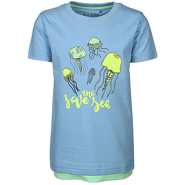 BLUE SEVEN T-Shirt SAVE THE SEA – GLOW IN THE DARK in hellblau