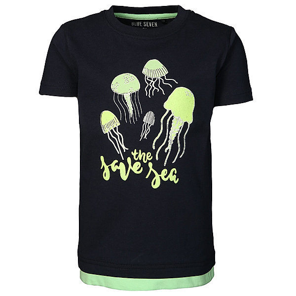 BLUE SEVEN T-Shirt SAVE THE SEA – GLOW IN THE DARK in nachtblau