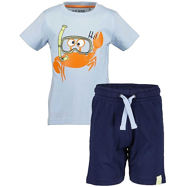 BLUE SEVEN T-Shirt SNORKELING CRAB mit Bermudashorts in hellblau/blau