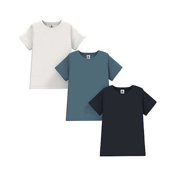 Petit Bateau T-Shirt SOLID 3er-Set in blau/weiß
