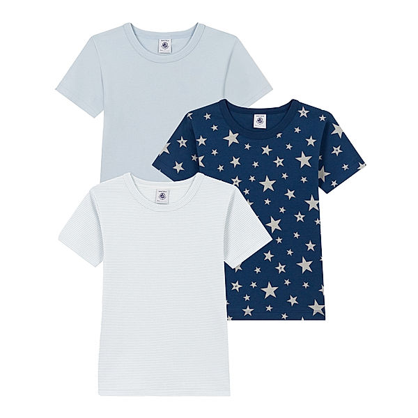 Petit Bateau T-Shirt STARS 3er Pack in blau