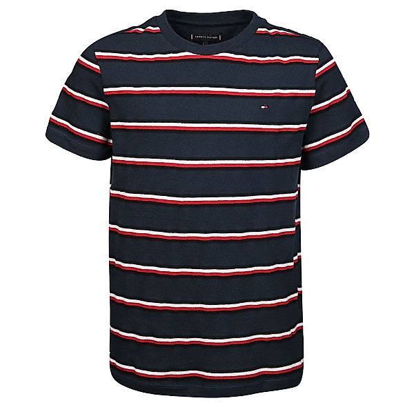 TOMMY HILFIGER T-Shirt STRIPE PIQUE in dunkelblau