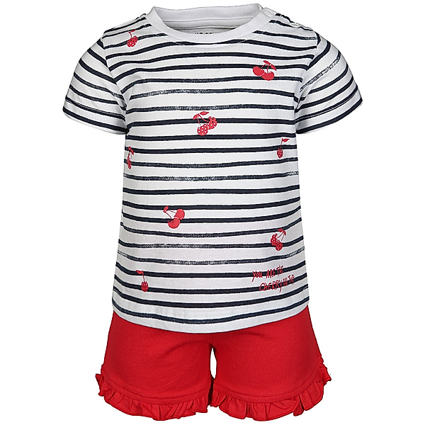 BLUE SEVEN T-Shirt THE CHERRY ON TOP mit Shorts gestreift in weiss/rot