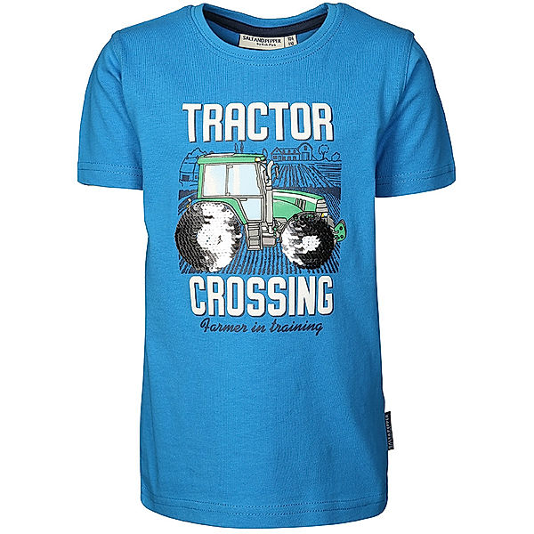 Salt & Pepper T-Shirt TRACTOR CROSSING mit Wende-Pailetten in malibu blue