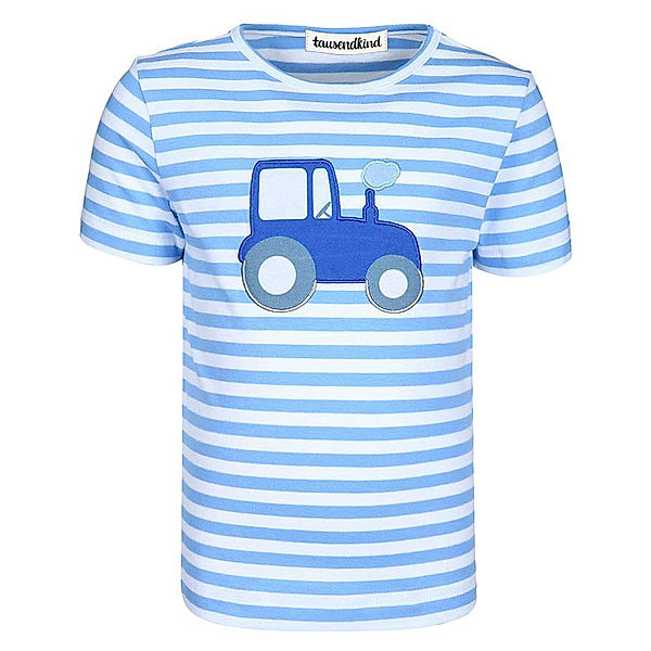 tausendkind collection T-Shirt TRAKTOR TOBI gestreift in weiss/mittelblau