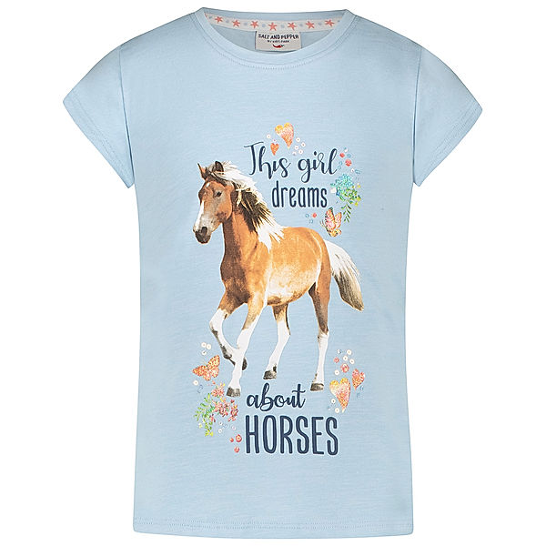 Salt & Pepper T-Sirt HORSE SEQUINS in pastel blue