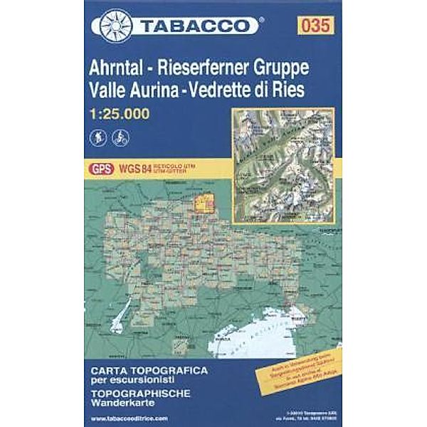 Tabacco topographische Wanderkarte Ahrntal, Rieserferner Gruppe. Valle Aurina, Vedrette di Ries