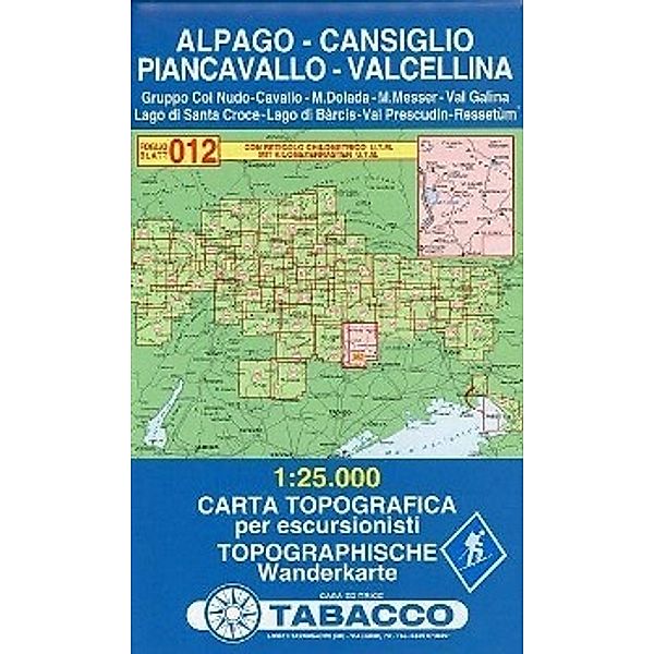 Tabacco topographische Wanderkarte Alpago, Cansiglio, Piancavallo, Valcellina