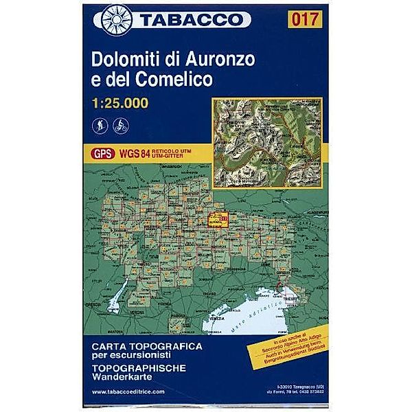 Tabacco topographische Wanderkarte Dolimiti di Auronzo e del Comelico