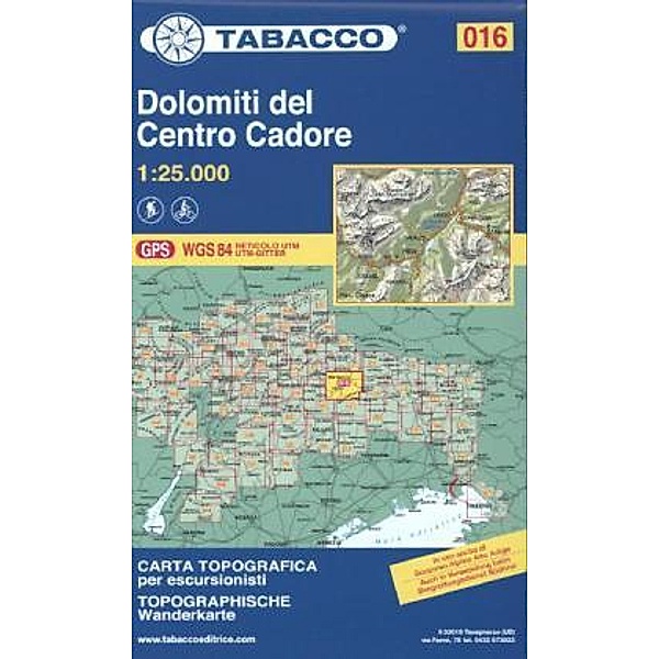 Tabacco topographische Wanderkarte Dolomiti del Centro Cadore
