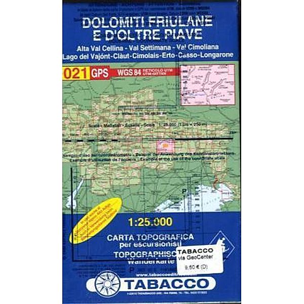 Tabacco topographische Wanderkarte Dolomiti Friulane E D' Oltre Piave