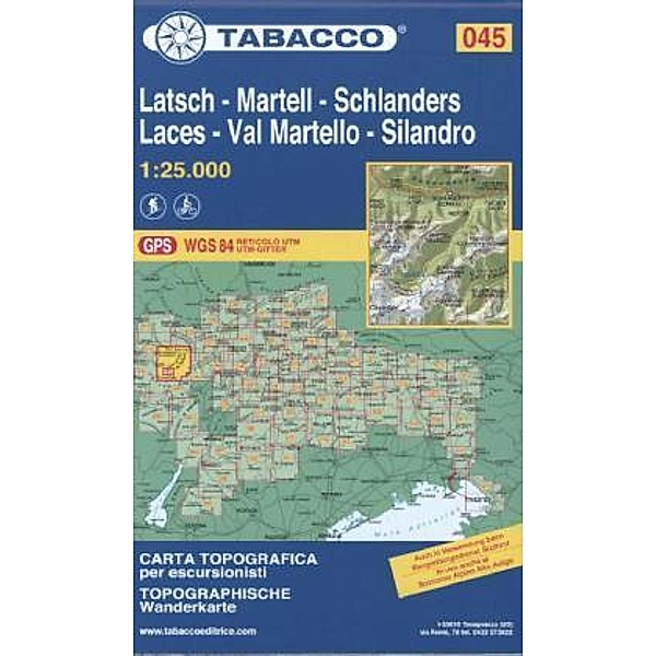 Tabacco topographische Wanderkarte Latsch, Martell, Schlanders. Laces, Val Martello, Silandro