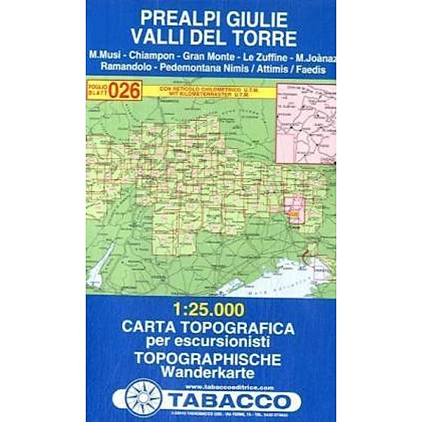 Tabacco topographische Wanderkarte Prealpi Giulie, Valli del Torre