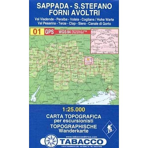 Tabacco topographische Wanderkarte Sappada, S. Stefano, Forni Avoltri