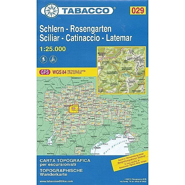 Tabacco topographische Wanderkarte Schlern, Rosengarten, Sciliar, Catinaccio, Latemar