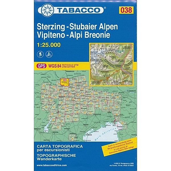 Tabacco topographische Wanderkarte Sterzing, Stubaier Alpen. Vipiteno, Alpi Breonie