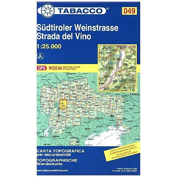 Tabacco topographische Wanderkarte Südtiroler Weinstrasse. Strada del Vino