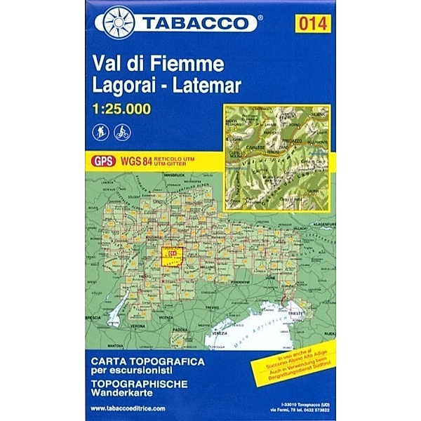 Tabacco topographische Wanderkarte Val di Fiemme, Lagorai, Latemar