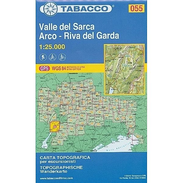 Tabacco topographische Wanderkarte Valle del Sarca, Arco, Riva del Garda