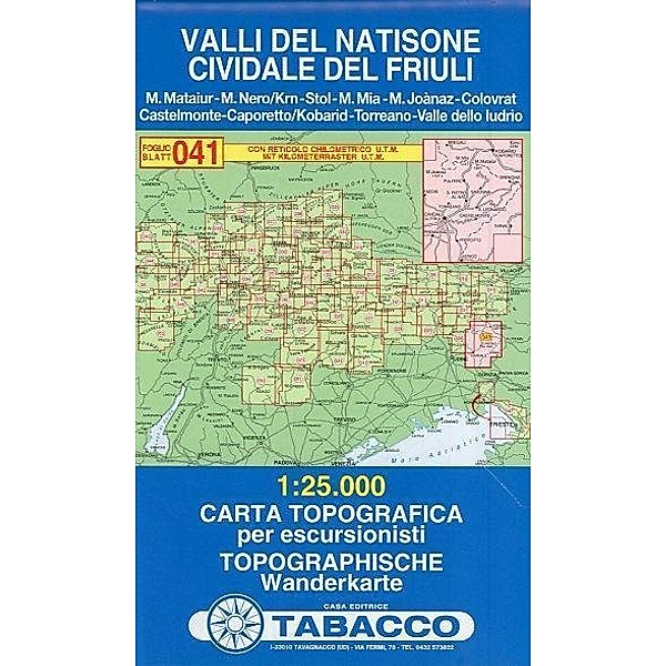 Tabacco topographische Wanderkarte Valli del Natisone, Cividale del Friuli